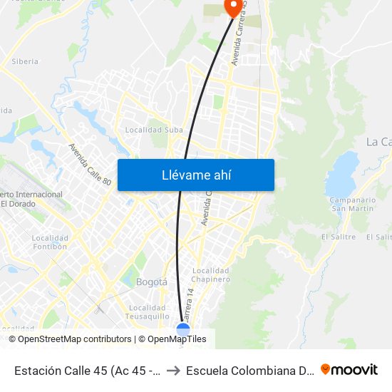 Estación Calle 45 (Ac 45 - Av. Caracas) to Escuela Colombiana De Ingenieria map