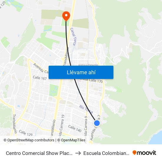 Centro Comercial Show Place (Ak 7 - Ac 147) (A) to Escuela Colombiana De Ingenieria map