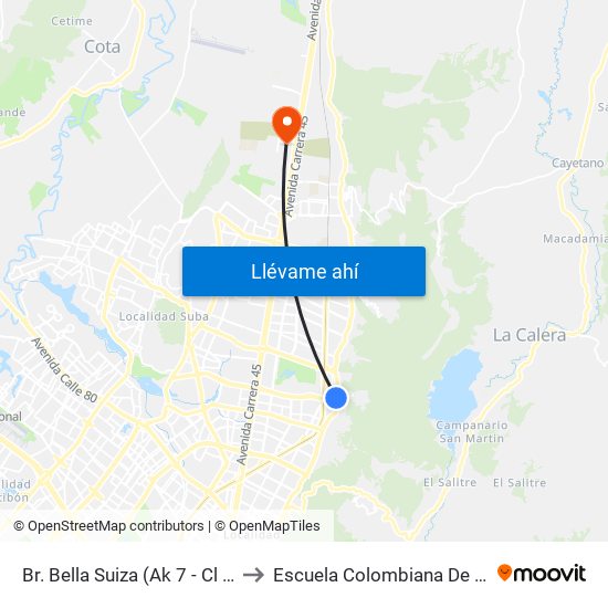 Br. Bella Suiza (Ak 7 - Cl 127a) (A) to Escuela Colombiana De Ingenieria map