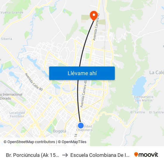 Br. Porciúncula (Ak 15 - Cl 76) to Escuela Colombiana De Ingenieria map