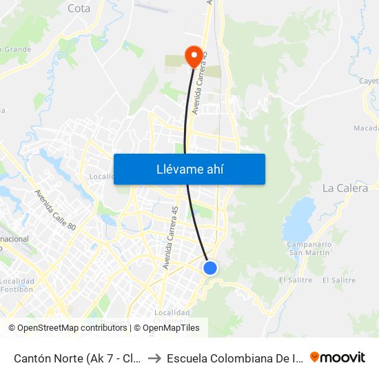 Cantón Norte (Ak 7 - Cl 104) (A) to Escuela Colombiana De Ingenieria map