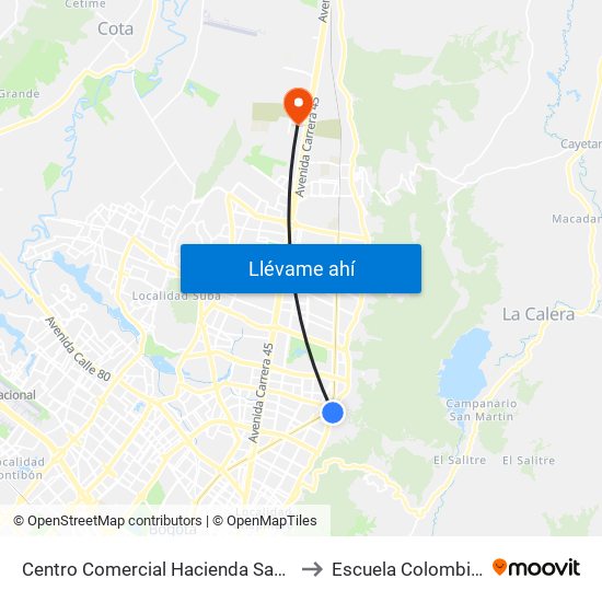 Centro Comercial Hacienda Santa Bárbara (Ak 7 - Cl 114) (A) to Escuela Colombiana De Ingenieria map