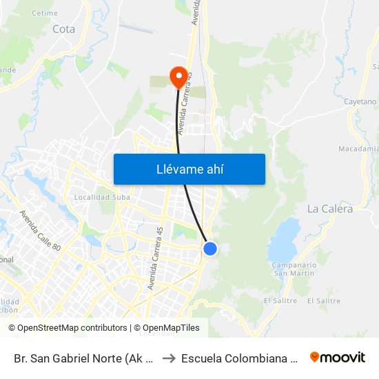 Br. San Gabriel Norte (Ak 7 - Cl 127) (A) to Escuela Colombiana De Ingenieria map