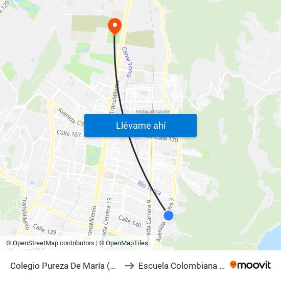 Colegio Pureza De María (Ak 7 - Cl 147) (A) to Escuela Colombiana De Ingenieria map
