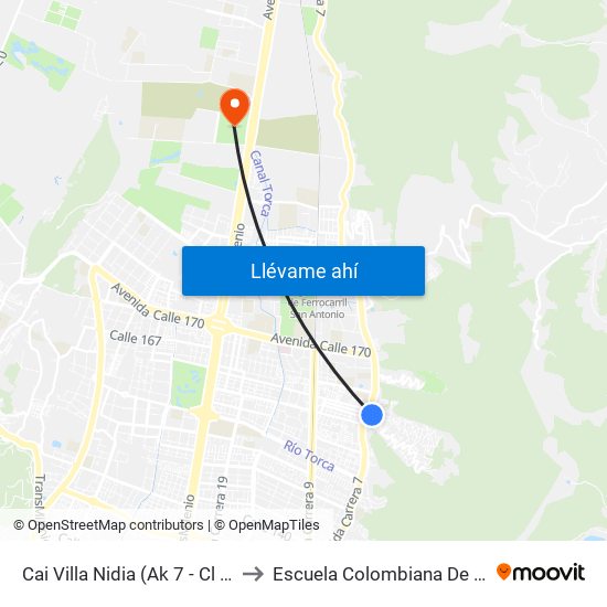 Cai Villa Nidia (Ak 7 - Cl 162a) (A) to Escuela Colombiana De Ingenieria map