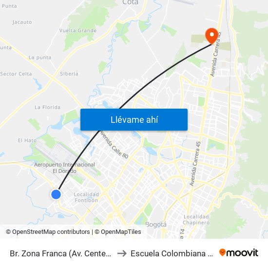 Br. Zona Franca (Av. Centenario - Kr 108a) to Escuela Colombiana De Ingenieria map