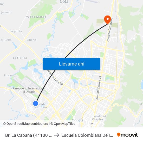 Br. La Cabaña (Kr 100 - Cl 22i) to Escuela Colombiana De Ingenieria map