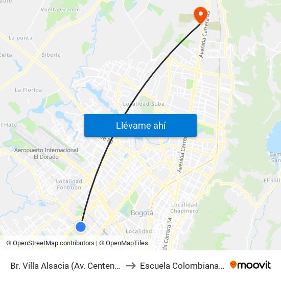 Br. Villa Alsacia (Av. Centenario - Av. Boyacá) to Escuela Colombiana De Ingenieria map