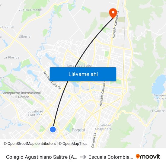 Colegio Agustiniano Salitre (Av. La Esperanza - Kr 69b) to Escuela Colombiana De Ingenieria map