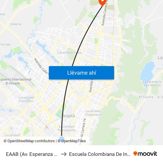 EAAB (Av. Esperanza - Kr 37) to Escuela Colombiana De Ingenieria map