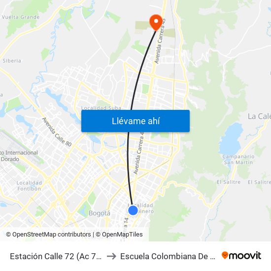 Estación Calle 72 (Ac 72 - Kr 13) to Escuela Colombiana De Ingenieria map