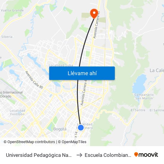 Universidad Pedagógica Nacional (Ac 72 - Ak 11) to Escuela Colombiana De Ingenieria map