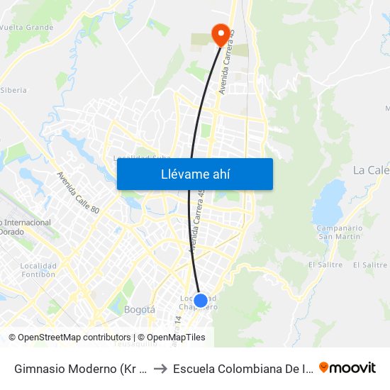 Gimnasio Moderno (Kr 9 - Cl 76) to Escuela Colombiana De Ingenieria map