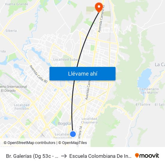 Br. Galerías (Dg 53c - Ak 24) to Escuela Colombiana De Ingenieria map