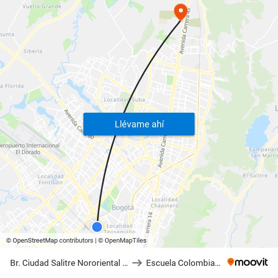 Br. Ciudad Salitre Nororiental (Av. Esperanza - Kr 57) to Escuela Colombiana De Ingenieria map