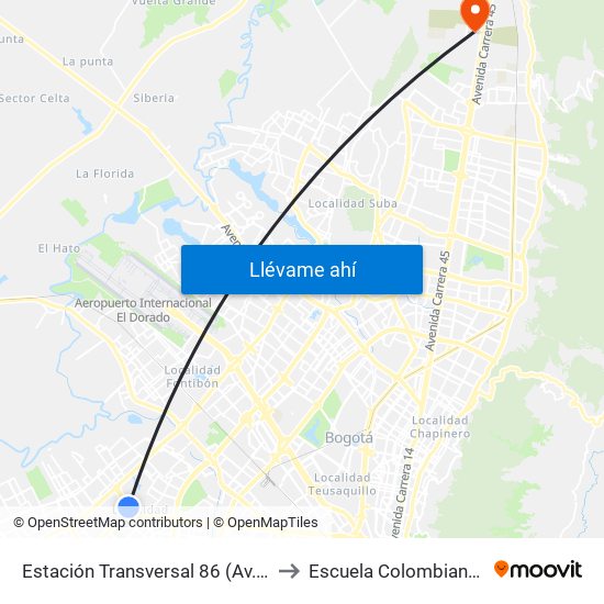 Estación Transversal 86 (Av. Américas - Kr 80c) to Escuela Colombiana De Ingenieria map