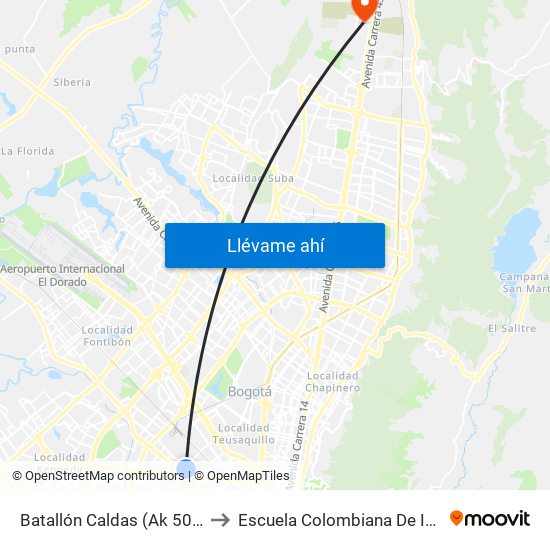 Batallón Caldas (Ak 50 - Cl 15) to Escuela Colombiana De Ingenieria map