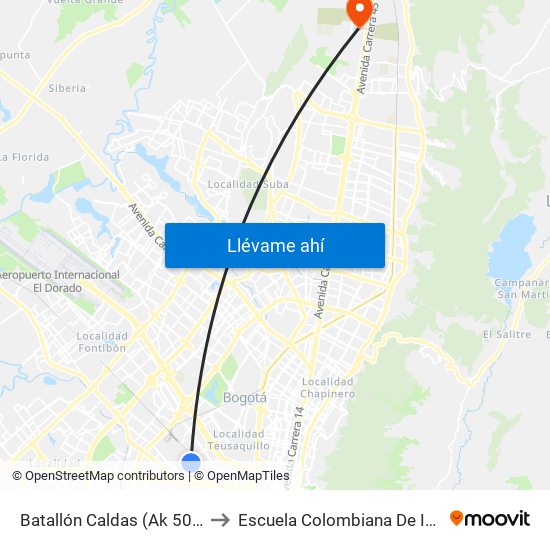 Batallón Caldas (Ak 50 - Cl 19) to Escuela Colombiana De Ingenieria map