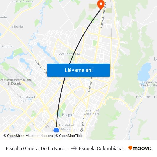 Fiscalía General De La Nación (Ak 50 - Ac 24) to Escuela Colombiana De Ingenieria map