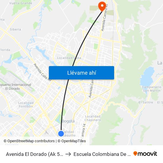 Avenida El Dorado (Ak 50 - Ac 26) to Escuela Colombiana De Ingenieria map