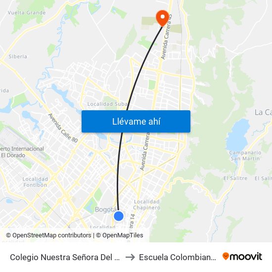 Colegio Nuestra Señora Del Pilar (Ac 63 - Kr 27) to Escuela Colombiana De Ingenieria map