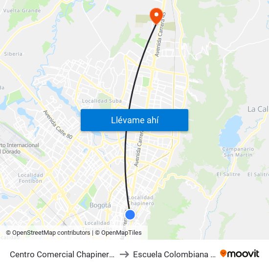 Centro Comercial Chapinero (Ac 63 - Kr 9a) to Escuela Colombiana De Ingenieria map