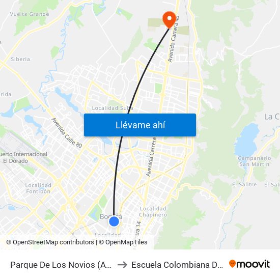 Parque De Los Novios (Ac 63 - Kr 45) to Escuela Colombiana De Ingenieria map