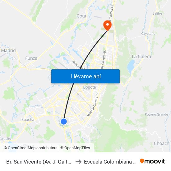 Br. San Vicente (Av. J. Gaitán C. - Cl 54 Sur) to Escuela Colombiana De Ingenieria map