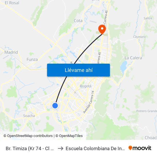 Br. Timiza (Kr 74 - Cl 42 Sur) to Escuela Colombiana De Ingenieria map