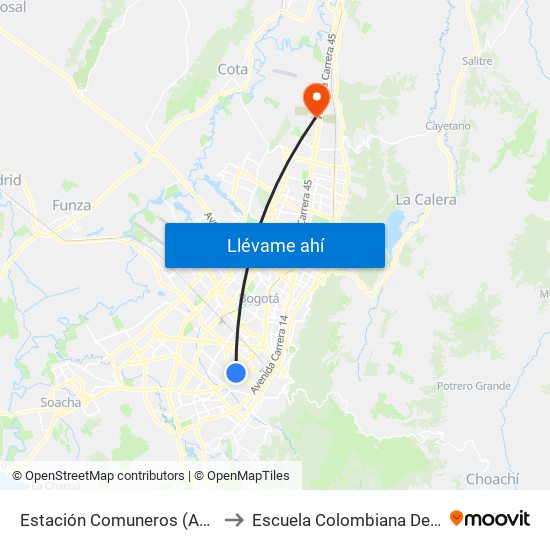 Estación Comuneros (Ac 6 - Ak 30) to Escuela Colombiana De Ingenieria map