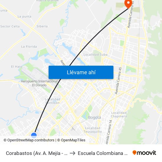 Corabastos (Av. A. Mejía - Av. Américas) to Escuela Colombiana De Ingenieria map