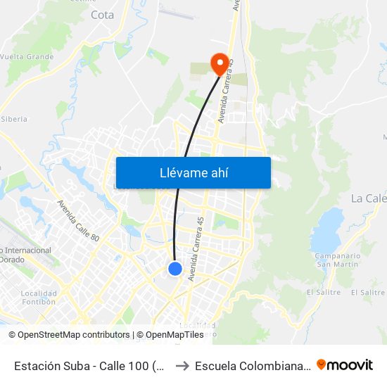 Estación Suba - Calle 100 (Ac 100 - Kr 60) (A) to Escuela Colombiana De Ingenieria map