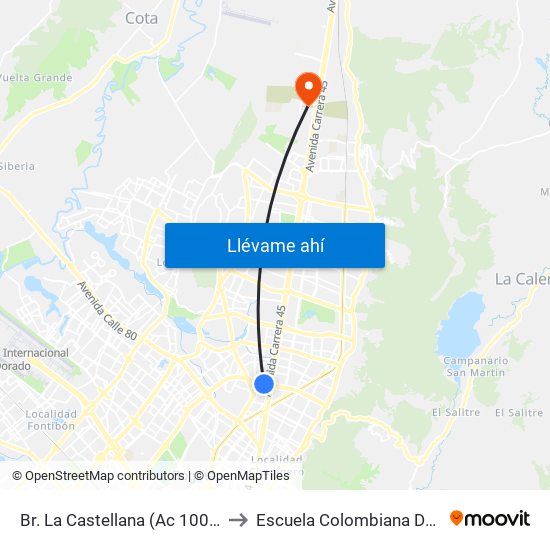 Br. La Castellana (Ac 100 - Kr 45) (A) to Escuela Colombiana De Ingenieria map
