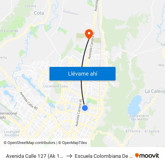 Avenida Calle 127 (Ak 19 - Cl 123) to Escuela Colombiana De Ingenieria map