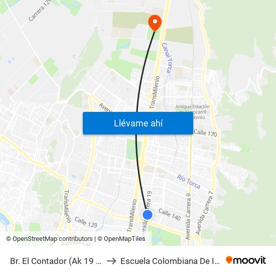 Br. El Contador (Ak 19 - Cl 135) to Escuela Colombiana De Ingenieria map