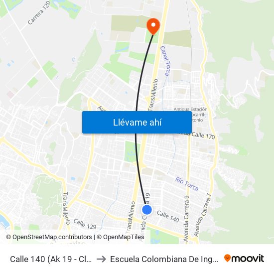Calle 140 (Ak 19 - Cl 138) to Escuela Colombiana De Ingenieria map