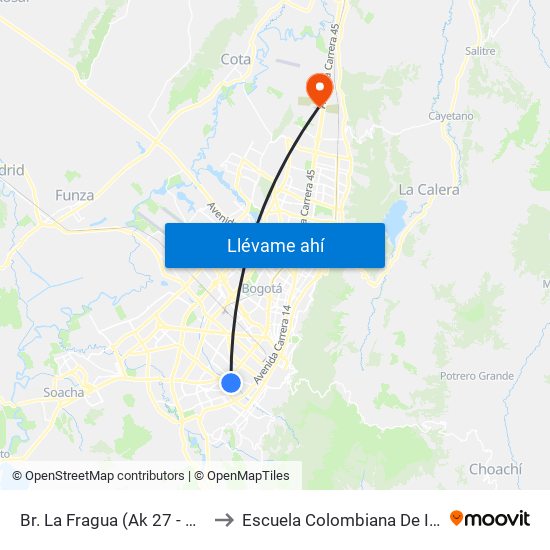 Br. La Fragua (Ak 27 - Cl 14 Sur) to Escuela Colombiana De Ingenieria map