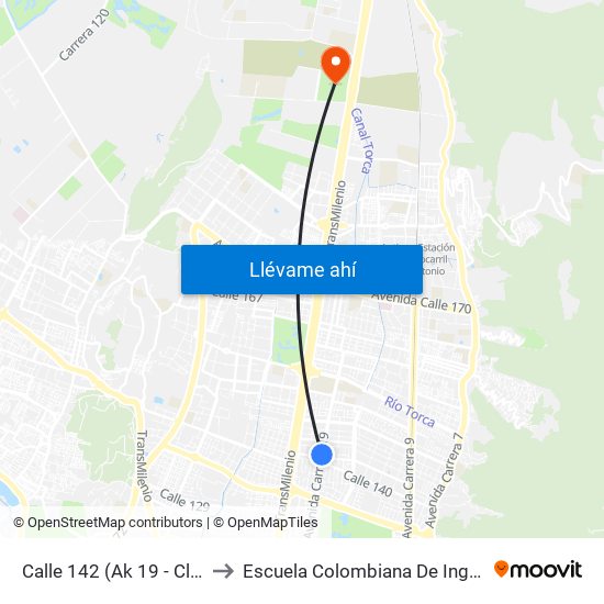 Calle 142 (Ak 19 - Cl 142) to Escuela Colombiana De Ingenieria map