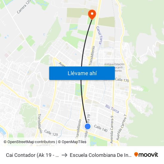 Cai Contador (Ak 19 - Cl 137) to Escuela Colombiana De Ingenieria map