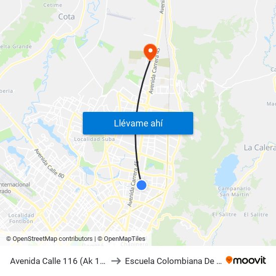 Avenida Calle 116 (Ak 19 - Cl 114) to Escuela Colombiana De Ingenieria map