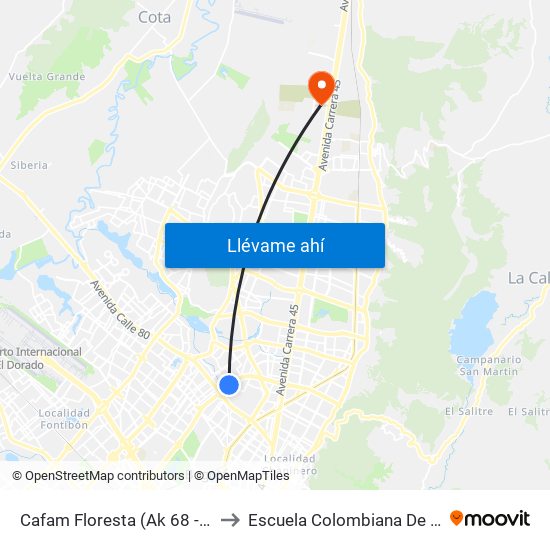 Cafam Floresta (Ak 68 - Cl 95) (A) to Escuela Colombiana De Ingenieria map