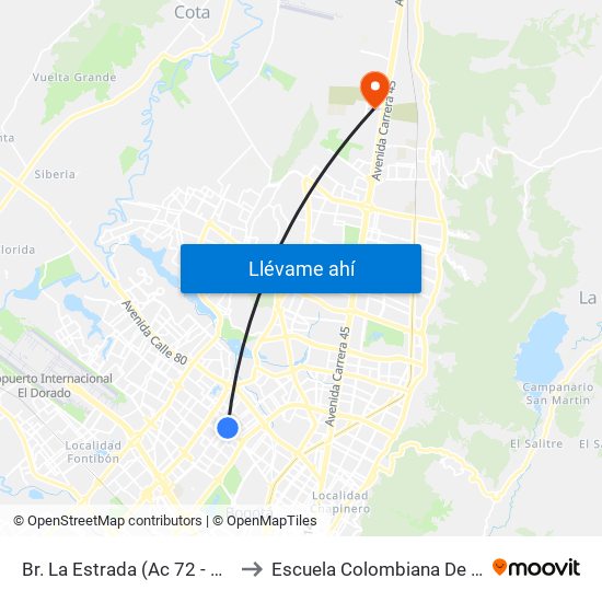 Br. La Estrada (Ac 72 - Kr 69k) (A) to Escuela Colombiana De Ingenieria map