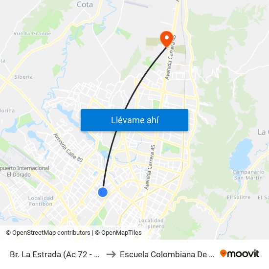 Br. La Estrada (Ac 72 - Kr 69) (A) to Escuela Colombiana De Ingenieria map