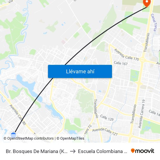 Br. Bosques De Mariana (Kr 106a - Cl 70f) to Escuela Colombiana De Ingenieria map