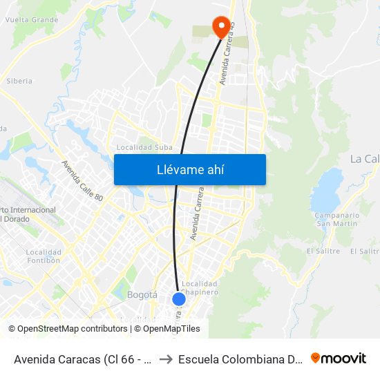 Avenida Caracas (Cl 66 - Av. Caracas) to Escuela Colombiana De Ingenieria map