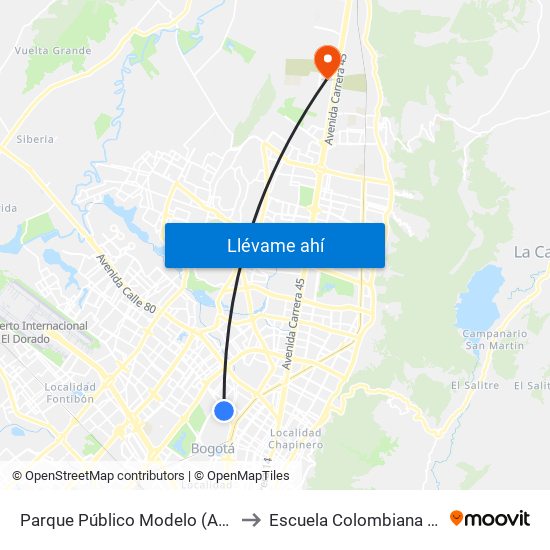 Parque Público Modelo (Ac 68 - Kr 57) (A) to Escuela Colombiana De Ingenieria map