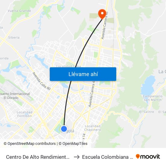 Centro De Alto Rendimiento (Ac 63 - Ak 60) to Escuela Colombiana De Ingenieria map