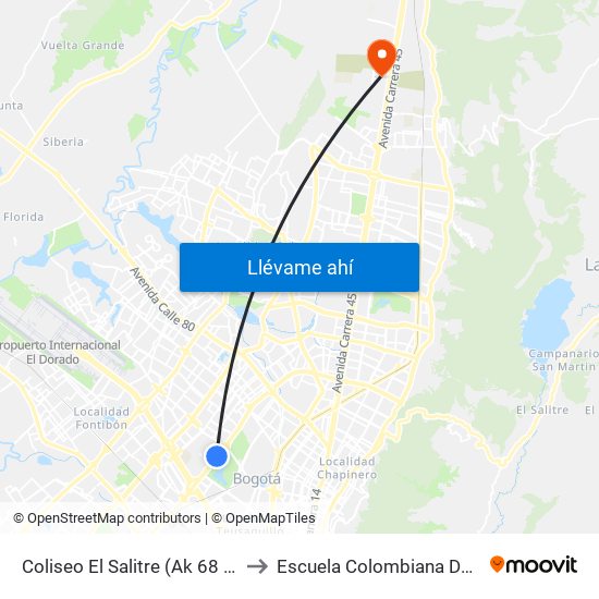 Coliseo El Salitre (Ak 68 - Ac 63) (A) to Escuela Colombiana De Ingenieria map