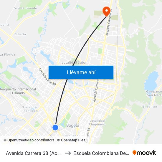 Avenida Carrera 68 (Ac 26 - Kr 68) to Escuela Colombiana De Ingenieria map
