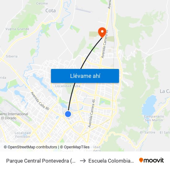 Parque Central Pontevedra (Av. Boyacá - Cl 97) (A) to Escuela Colombiana De Ingenieria map